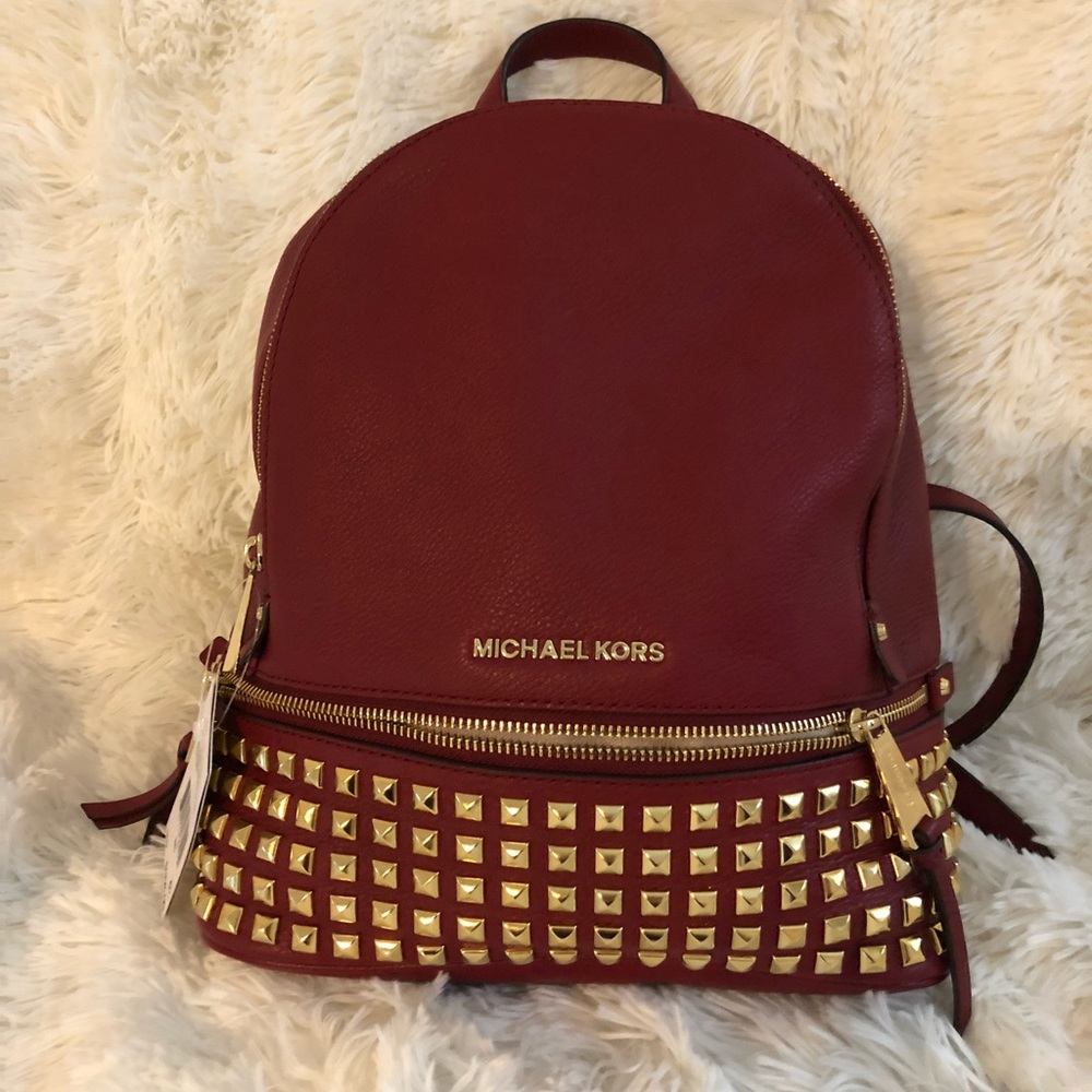 NWT Michael Kors Studded Red Leather Backpack